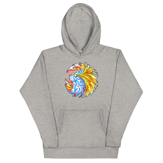 Pharaoh Zebady carbon hoodie. Psychedelic blue and white cat with energy beams streaming out his eyes and around the head.